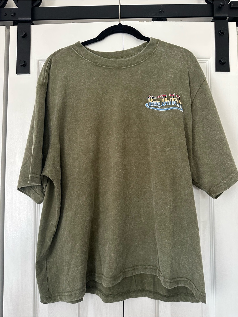 Von Dutch Olive Green Graphic T-Shirt Embroidered Logo Oversized Size L NWT Y2K